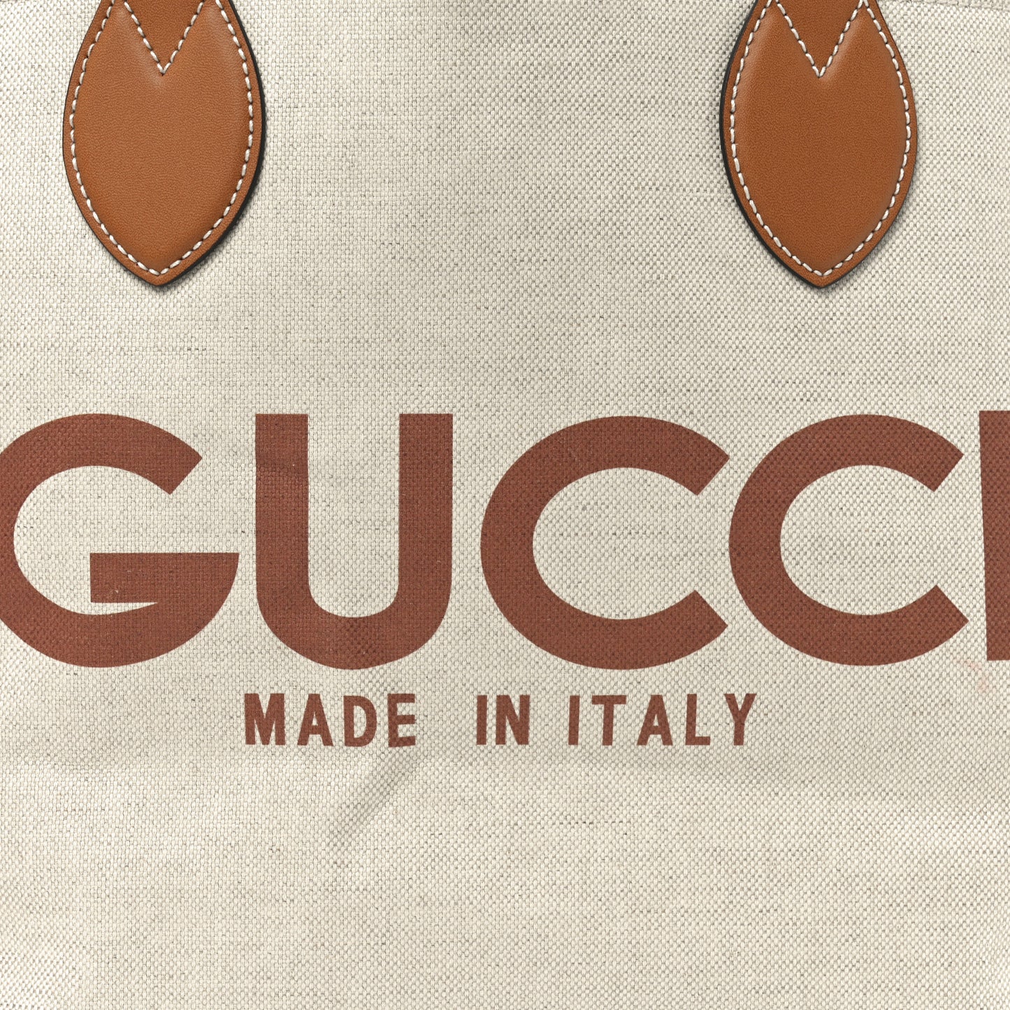 Canvas Calfskin Logo Print Large Tote Bag Brown