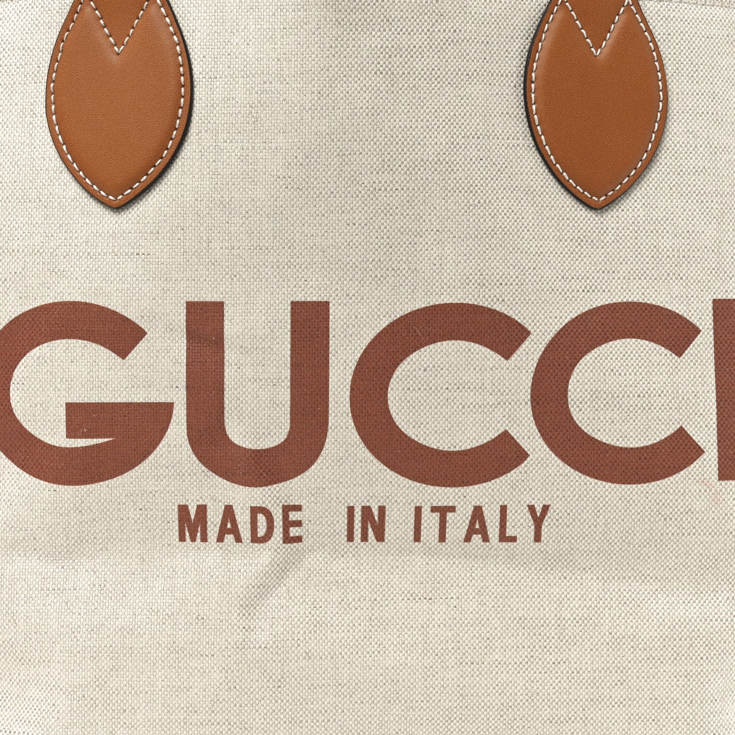 Gucci Canvas Calfskin Logo Print Large Tote Bag Brown 10 of 12