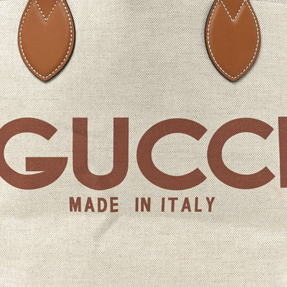 Gucci Canvas Calfskin Logo Print Large Tote Bag Brown 10 of 12
