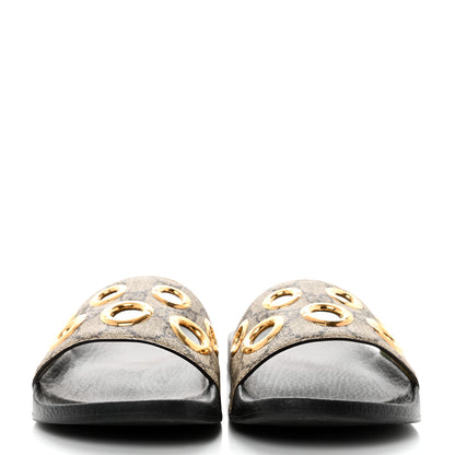 Gucci GG Supreme Monogram Slide Sandals 38 Beige 2 of 9