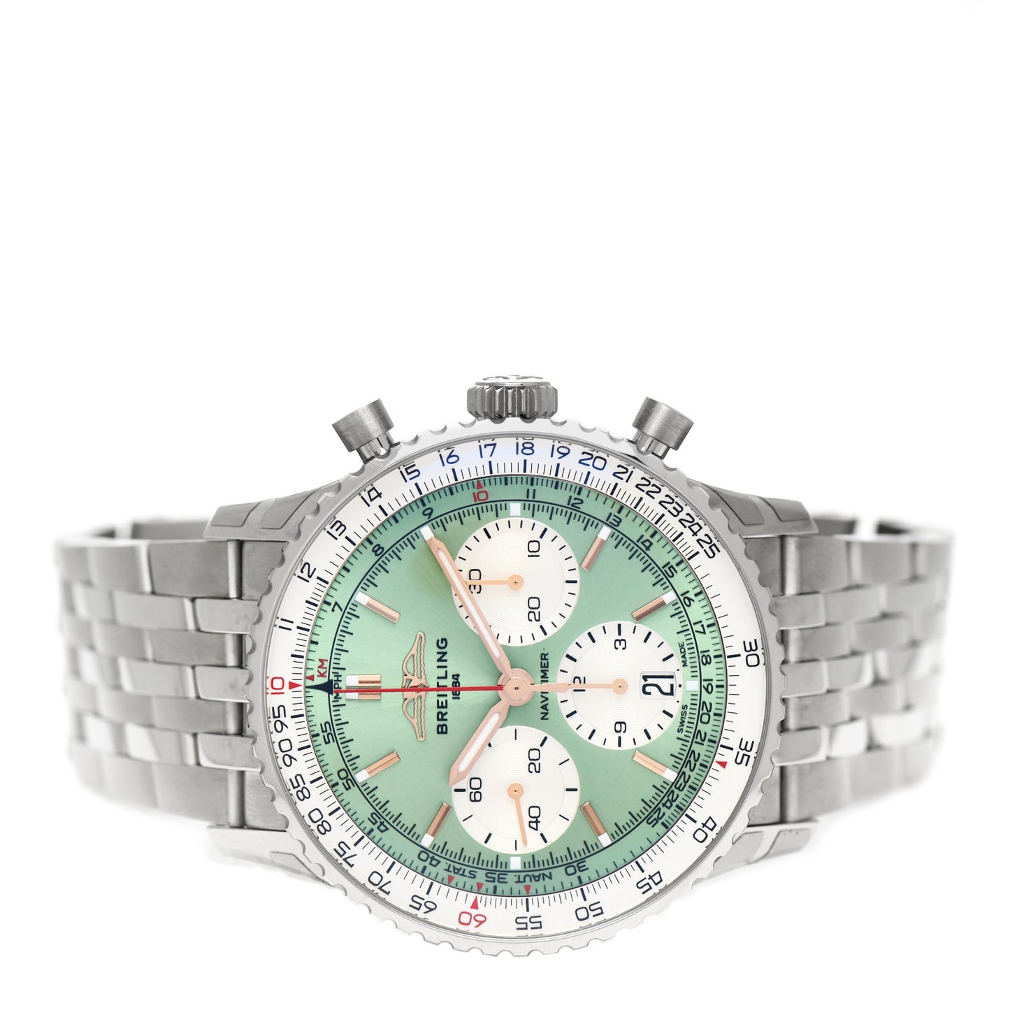 Stainless Steel 41mm Navitimer Chronograph B01 Automatic Watch Green AB0139211L1A1