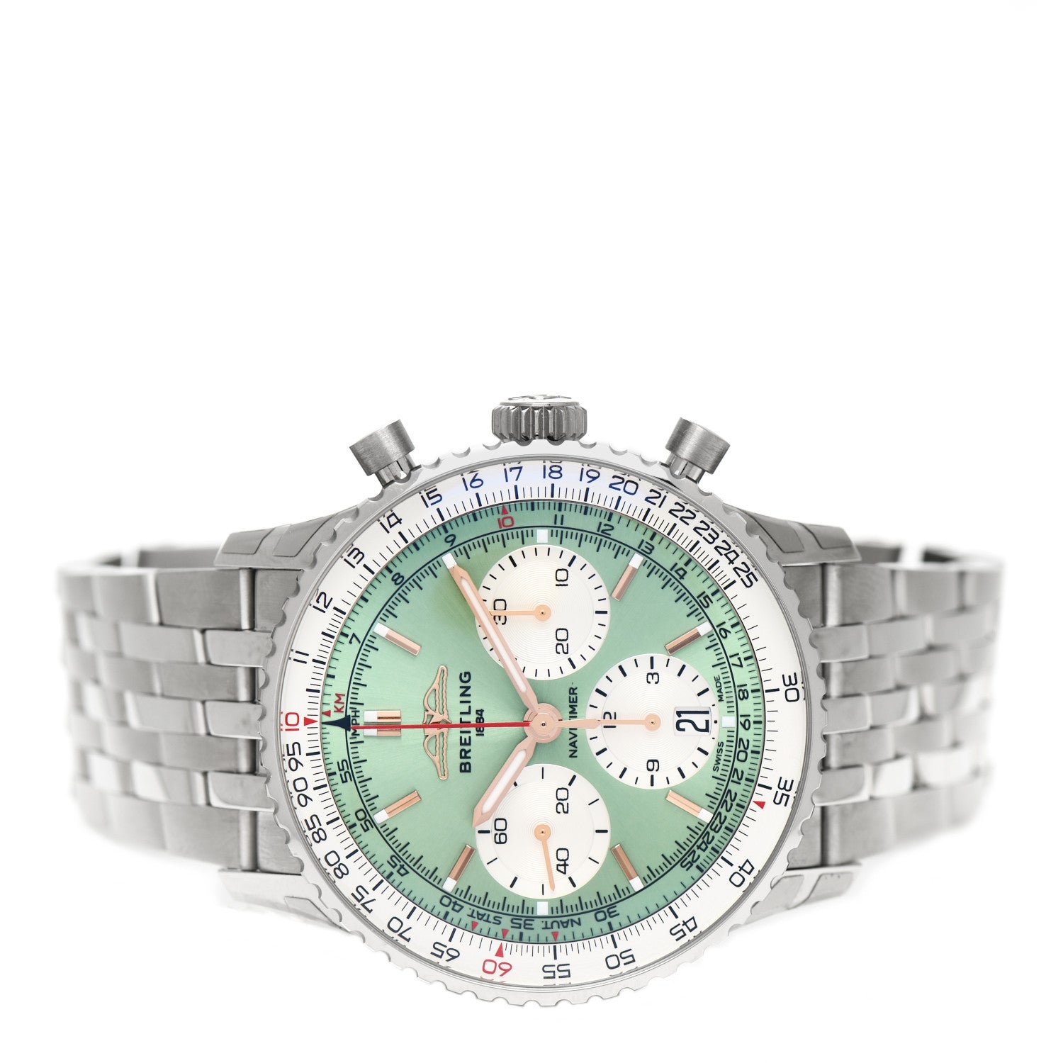Breitling Stainless Steel 41mm Navitimer Chronograph B01 Automatic Watch Green AB0139211L1A1 2 of 4