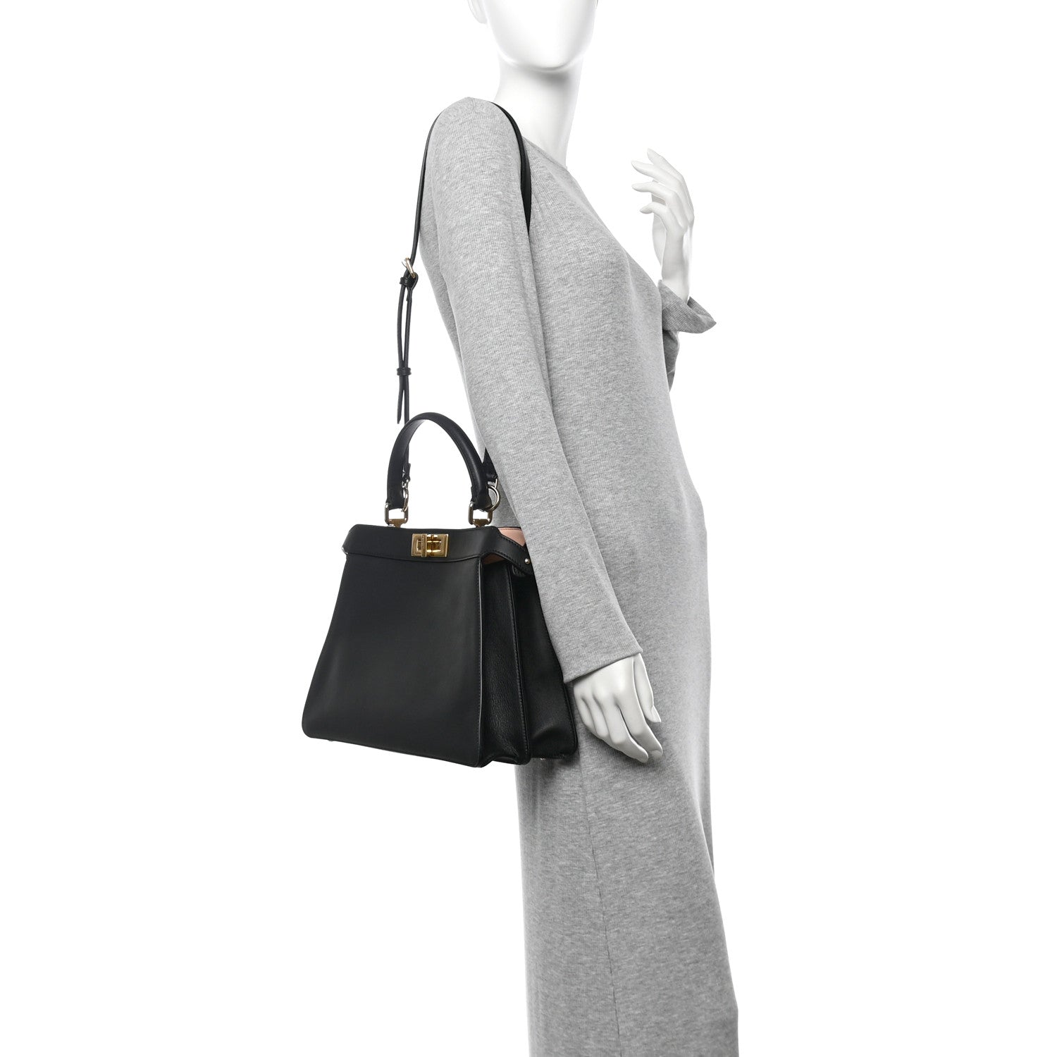 Fendi Vitello Seta Shiny Nappa Medium Peekaboo I SEE U Satchel Black Light Rose 2 of 11