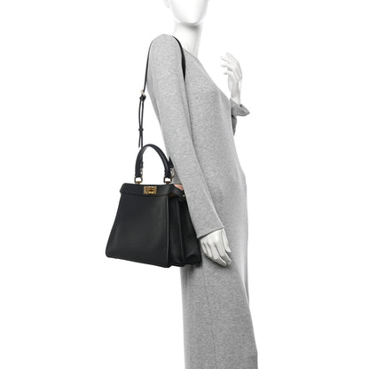 Fendi Vitello Seta Shiny Nappa Medium Peekaboo I SEE U Satchel Black Light Rose 2 of 11