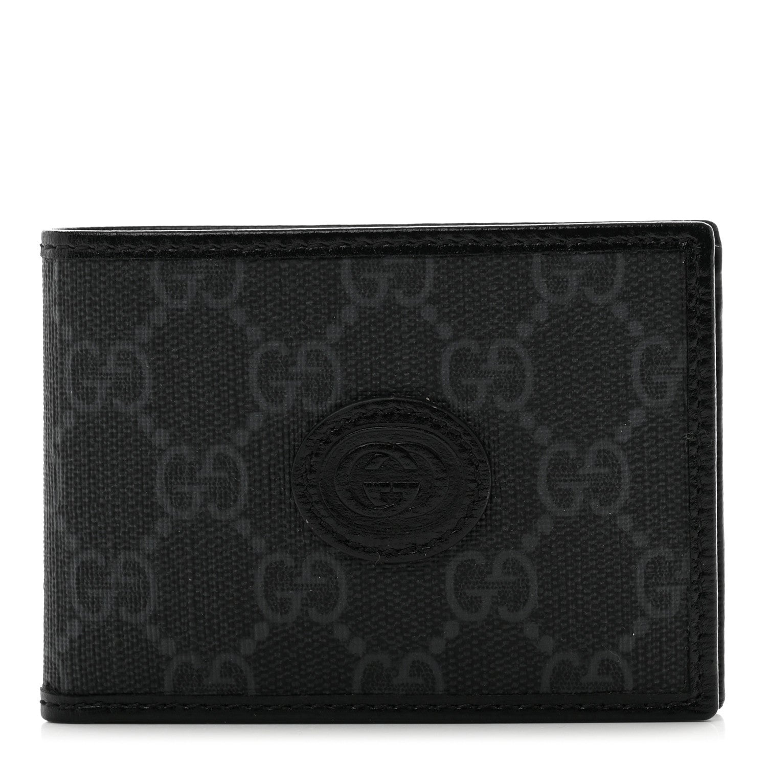 Gucci GG Supreme Monogram Azalea Calfskin Retro Interlocking G Bi-Fold Wallet Black 1 of 7