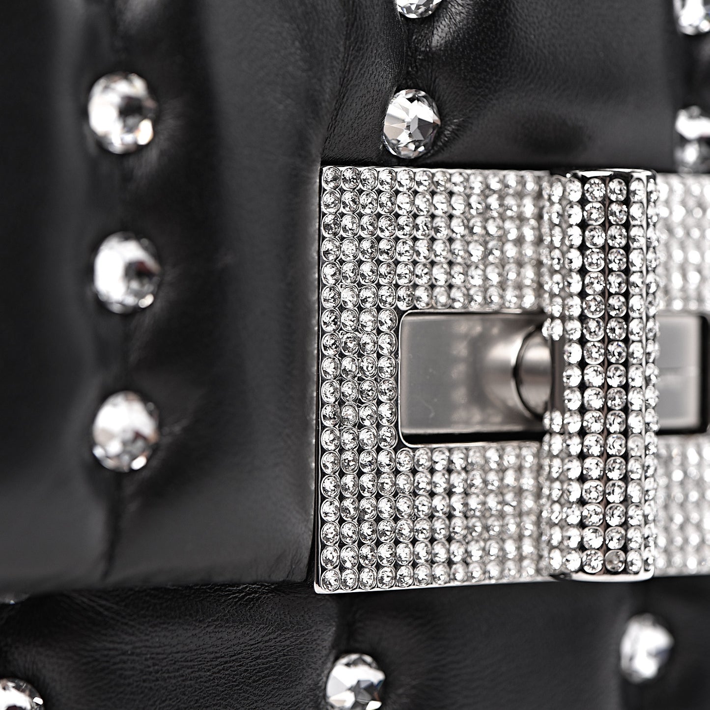 Lambskin Quilted Crystal Small Natalia Chain Bag Black