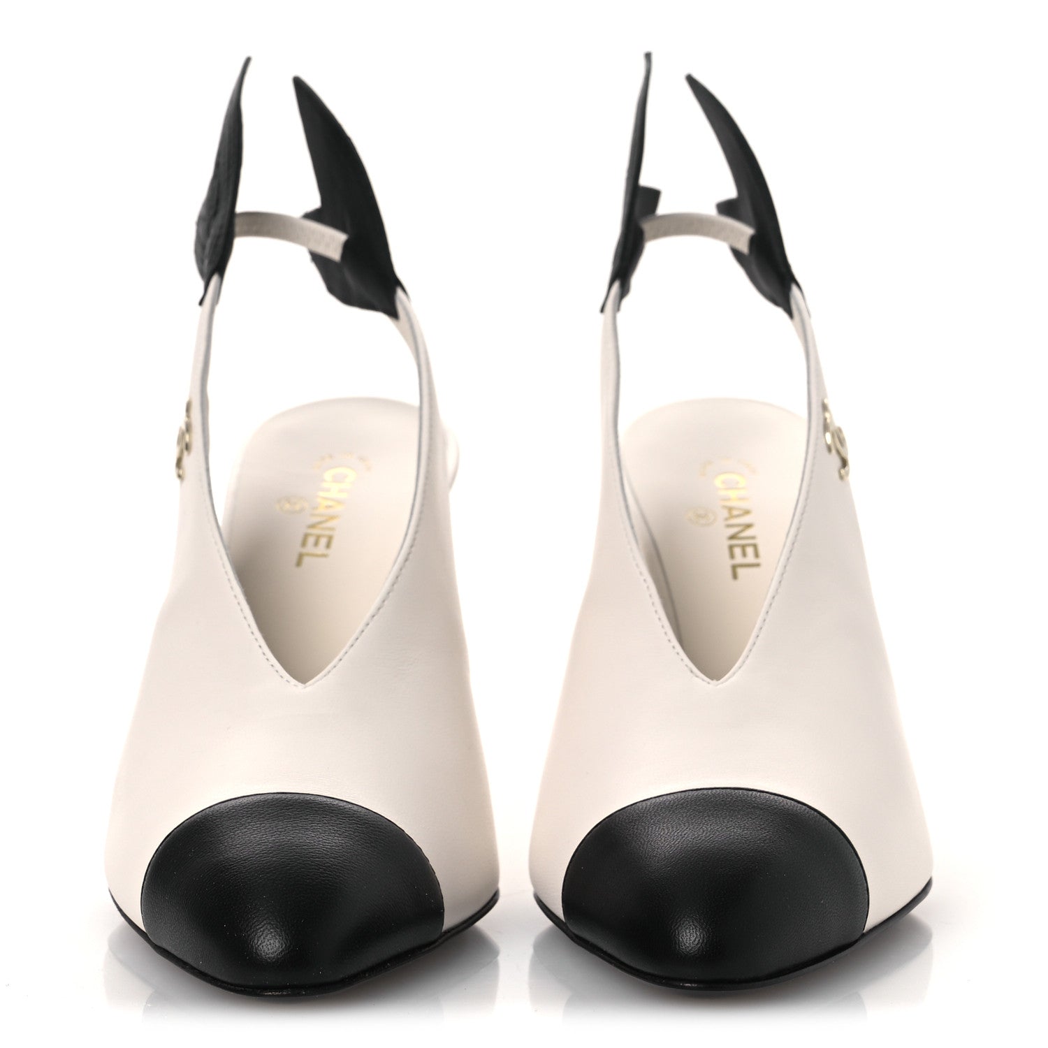 Chanel Lambskin Slingback Pumps 36.5 White Black 3 of 12