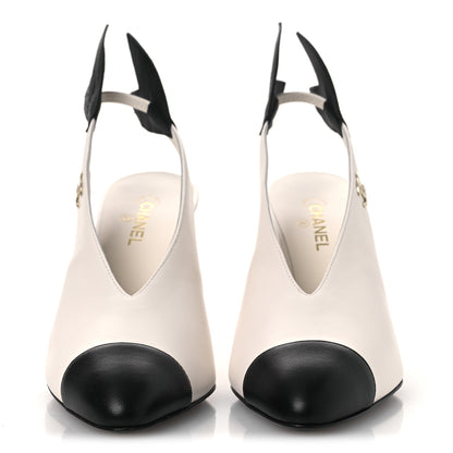 Chanel Lambskin Slingback Pumps 36.5 White Black 3 of 12