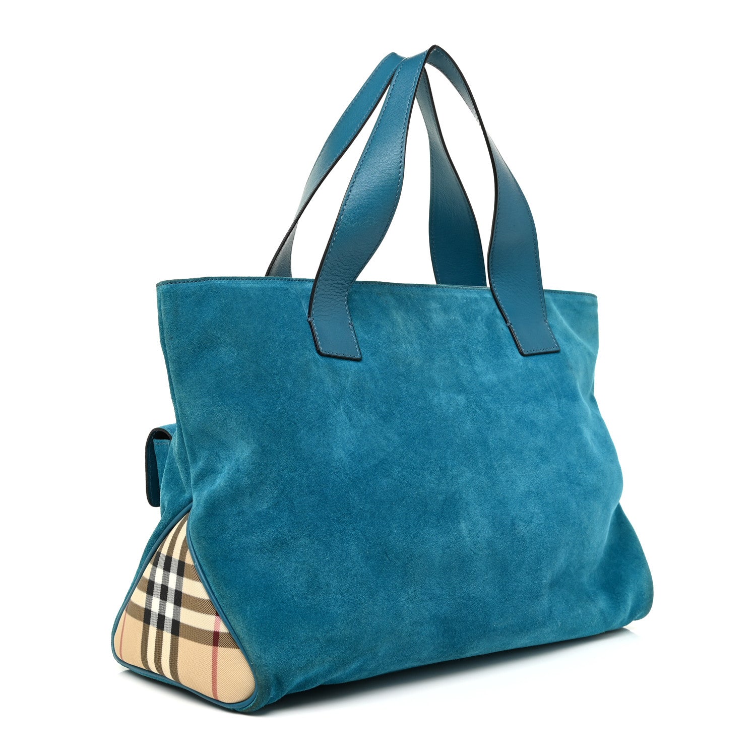 Burberry Suede Classic Check Shoulder Bag Blue 3 of 24