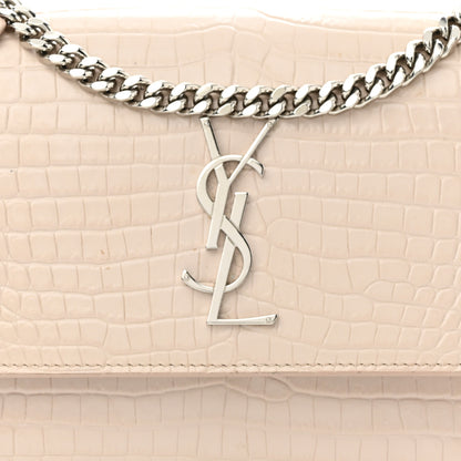 Saint Laurent Calfskin Crocodile Embossed Medium Monogram Sunset Dark Beige 9 of 17
