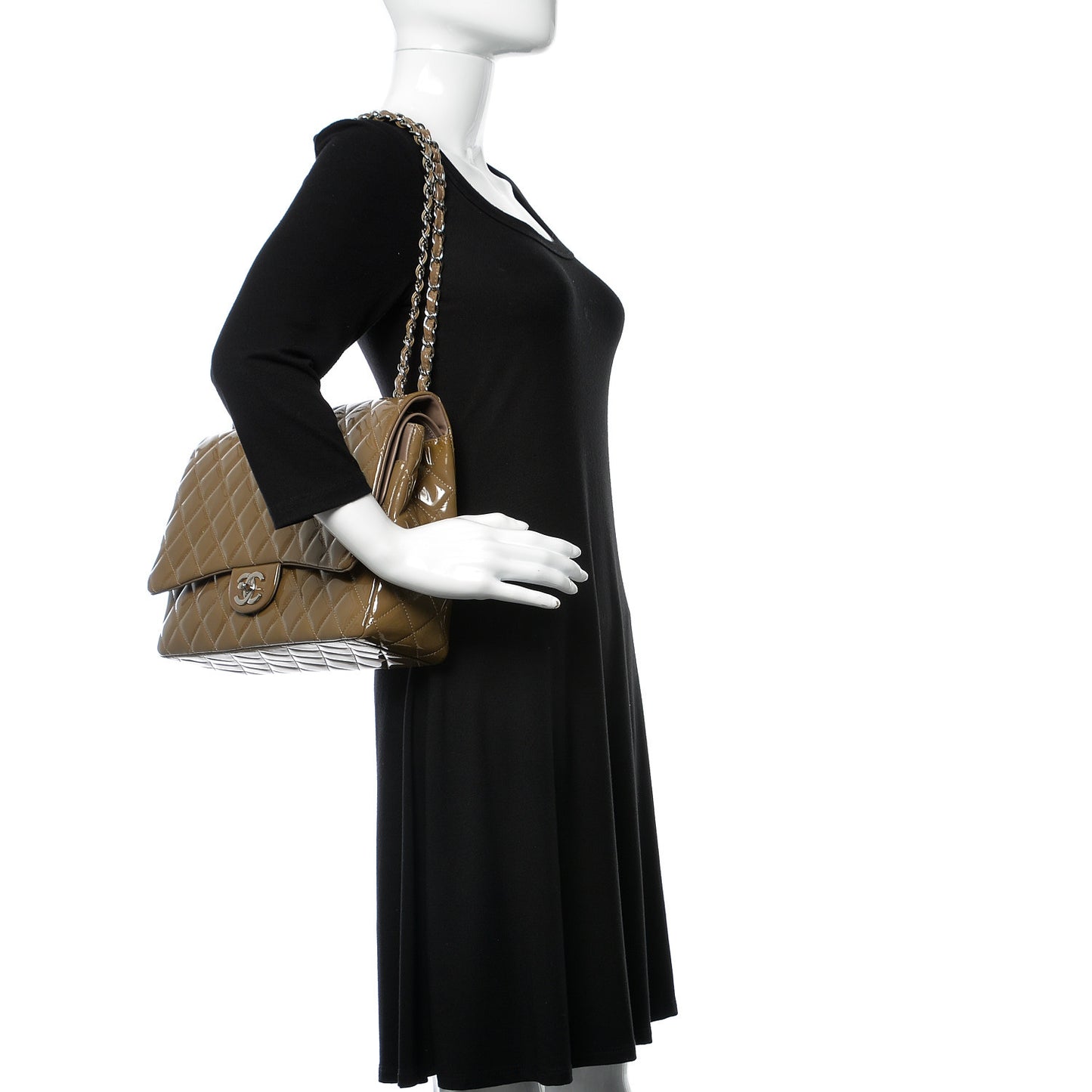 Patent Calfskin Quilted Maxi Double Flap Grey