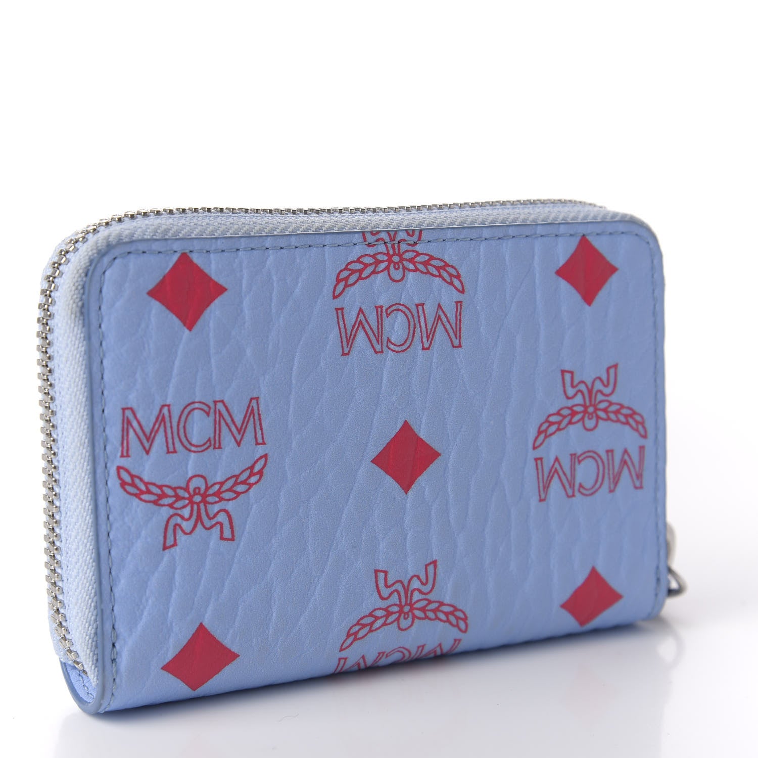 MCM Visetos Mini Zip Around Wallet Light Blue Red 3 of 6