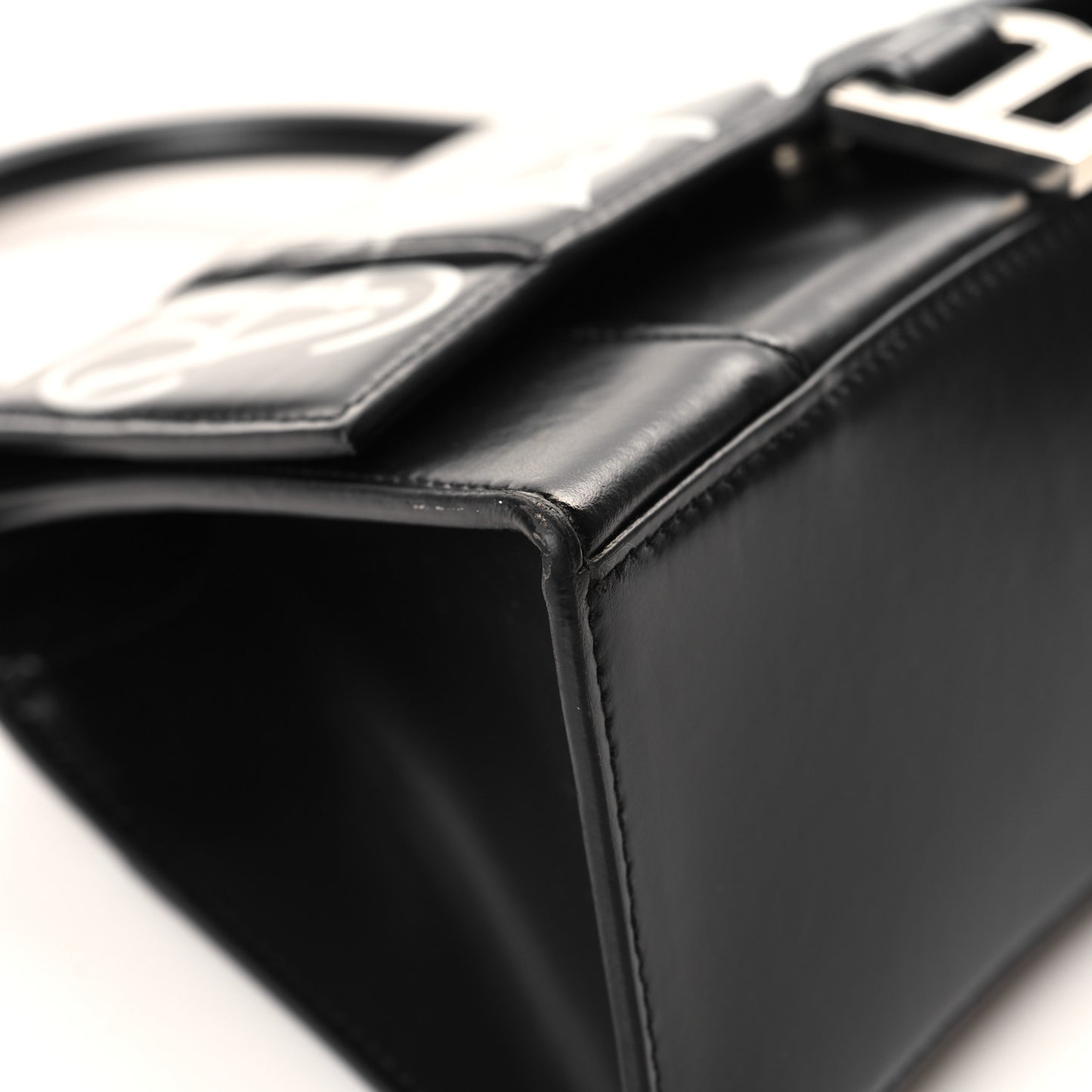 Box Calfskin Graffiti Logo Hourglass Top Handle Bag XS Black Silver