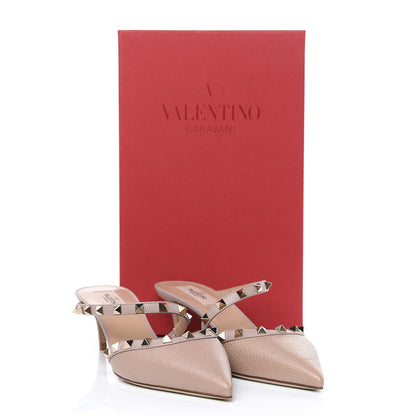 Valentino Garavani Pebbled Calfskin Rockstud Cross Strap 50mm Mules 39 Poudre 8 of 8