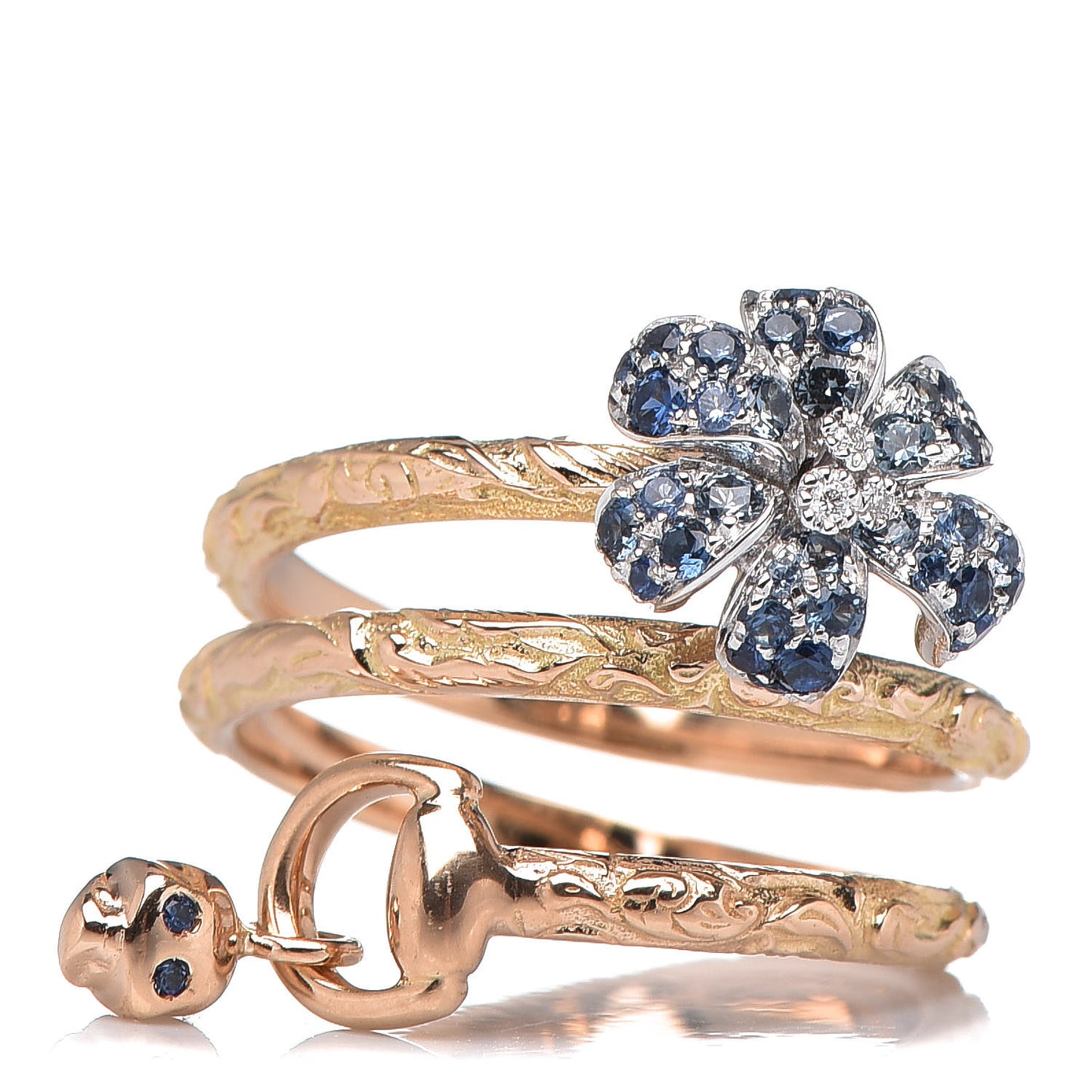 18K Rose Gold Diamond Blue Sapphire Flower Ring 53 6.25