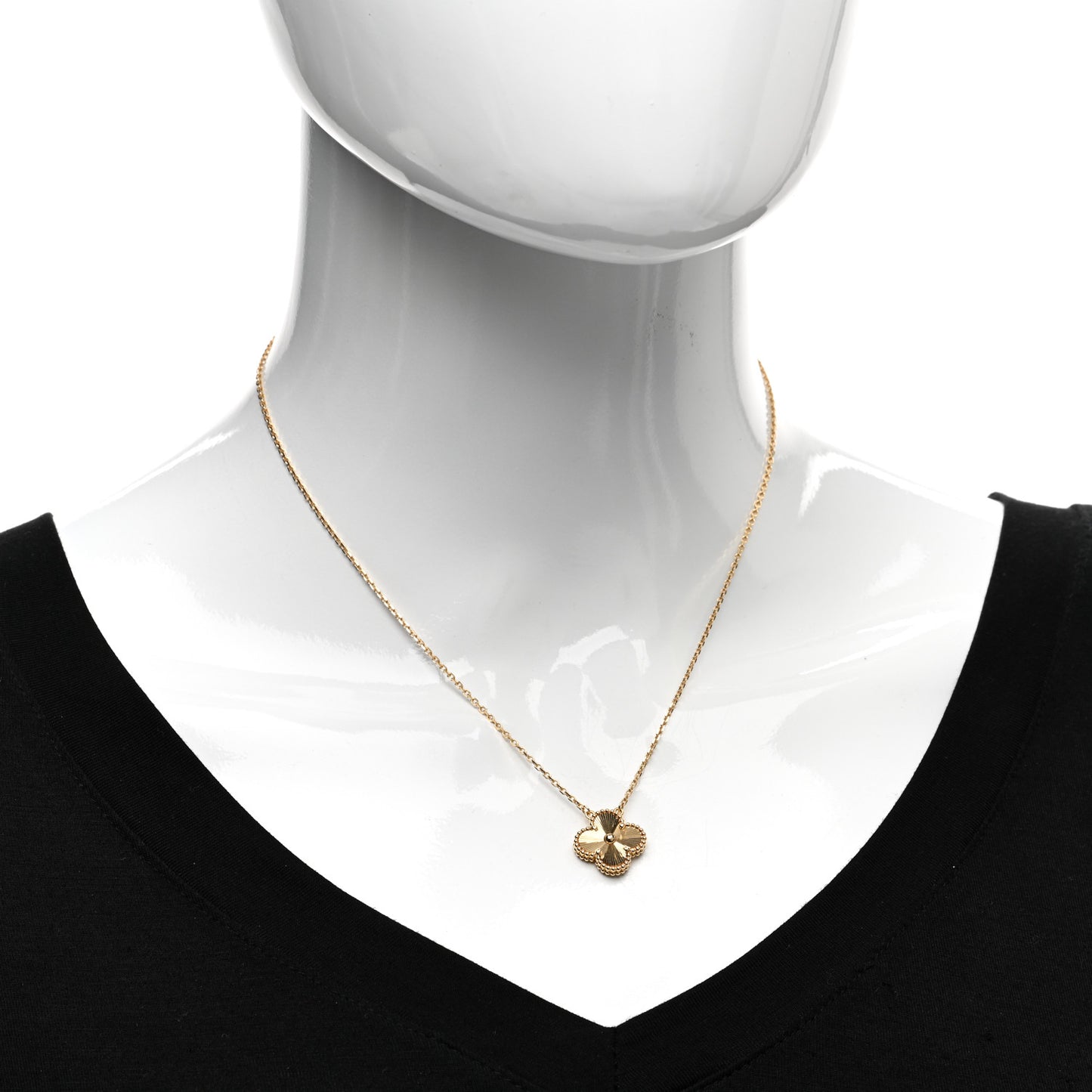 18K Yellow Gold Guilloche Vintage Alhambra Pendant Necklace