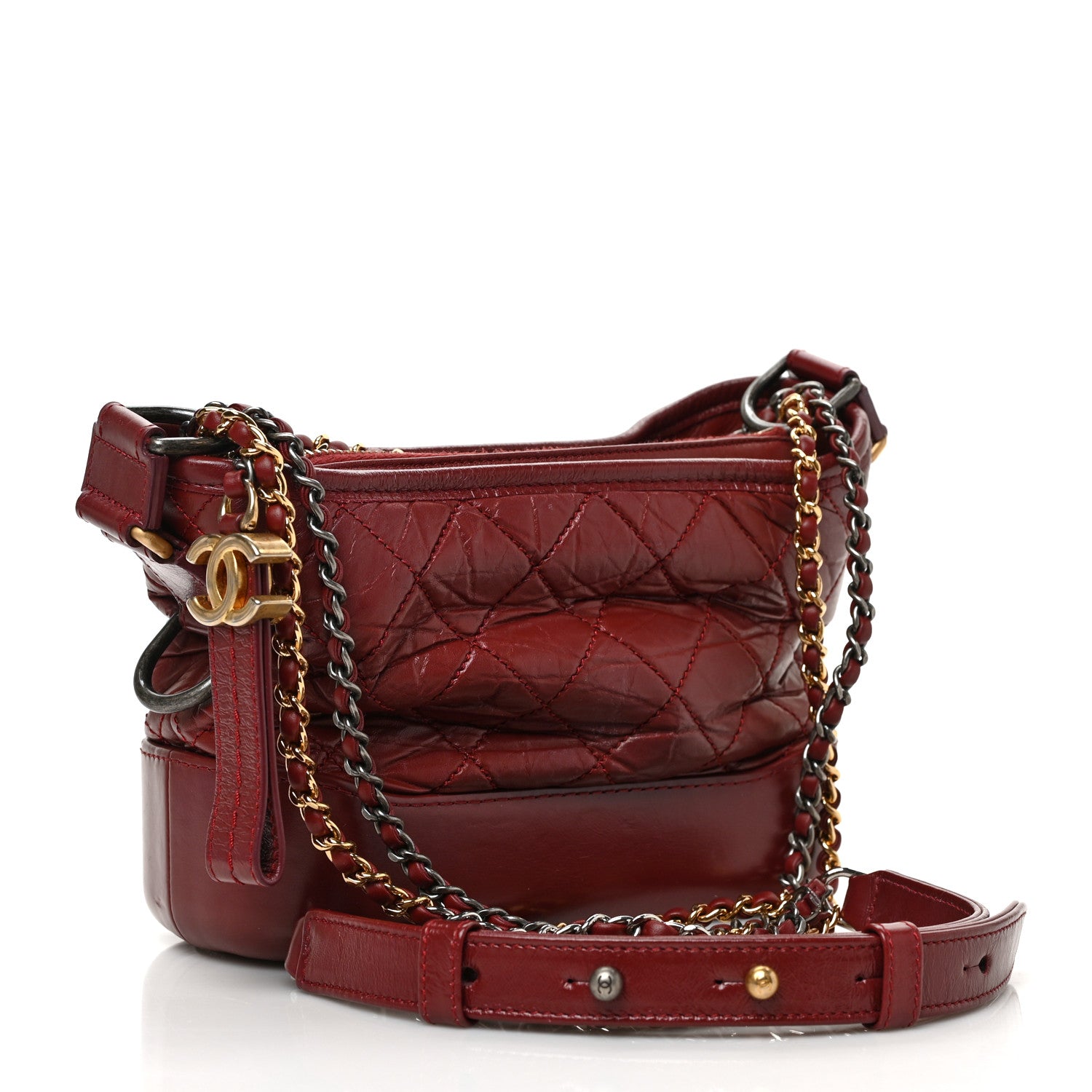 Chanel Aged Calfskin Quilted Small Gabrielle Hobo Burgundy 3 of 9