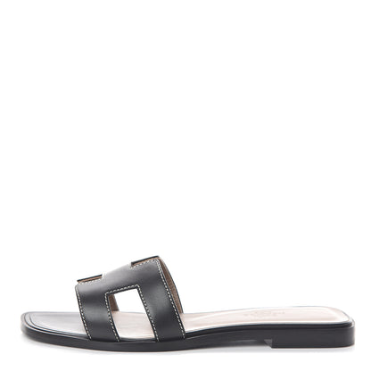 Hermes Box Calfskin Oran Sandals 35.5 Black 1 of 7