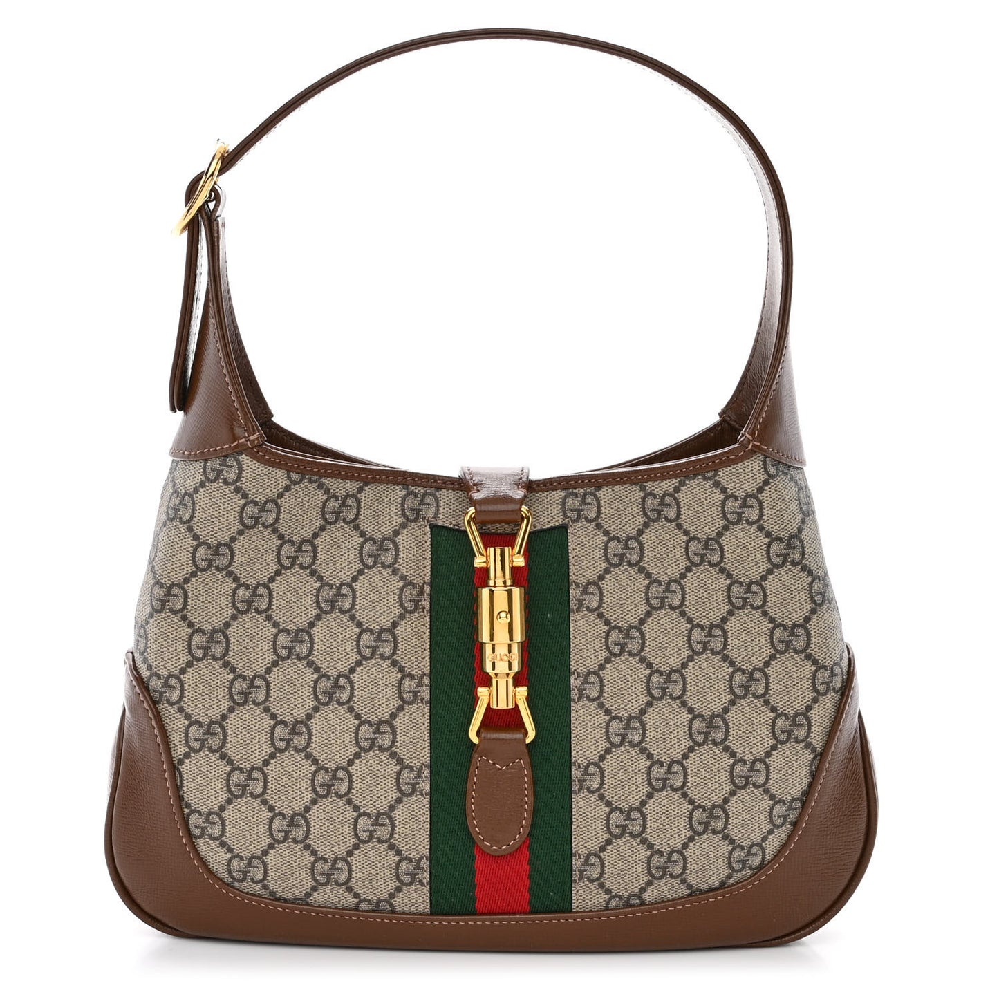 GG Supreme Monogram Azalea Calfskin Web Small Jackie 1961 Hobo Beige Ebony Brown Sugar