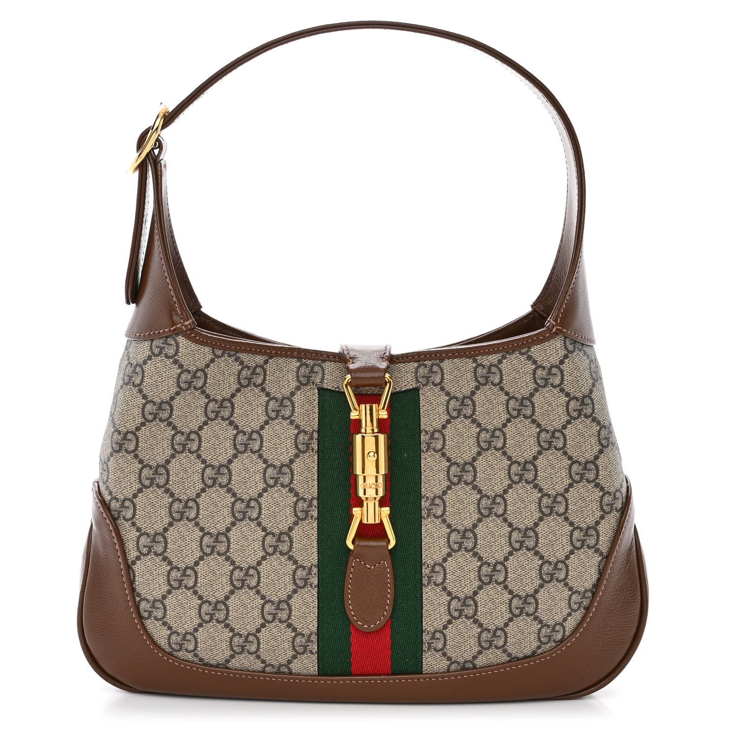 Gucci GG Supreme Monogram Azalea Calfskin Web Small Jackie 1961 Hobo Beige Ebony Brown Sugar 1 of 10