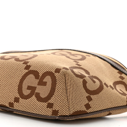 Gucci Monogram Jumbo GG Textured Dollar Calfskin Web Belt Bag Camel Ebony New Acero 10 of 11