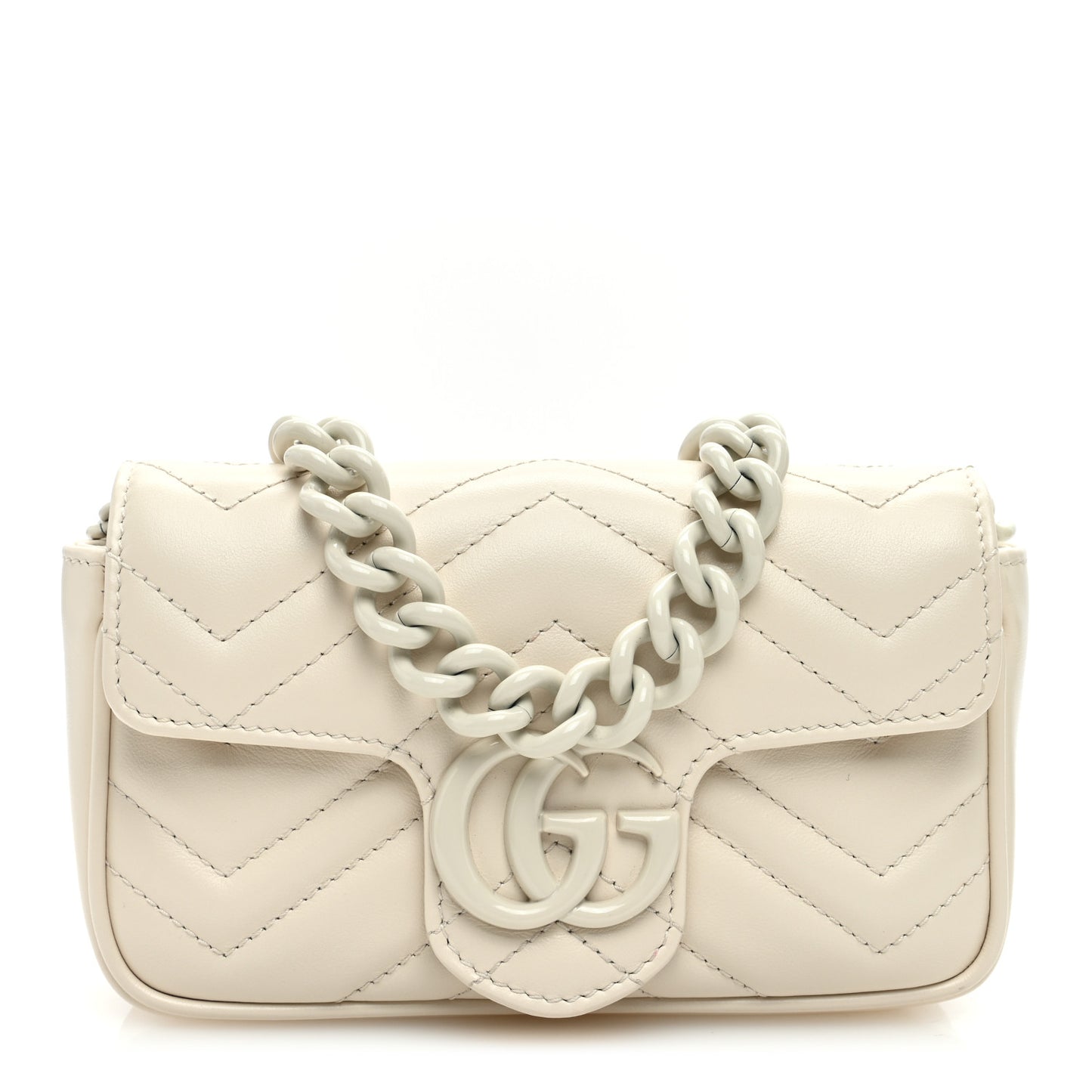 Calfskin Matelasse Monochrome GG Marmont Chain Belt Bag Mystic White