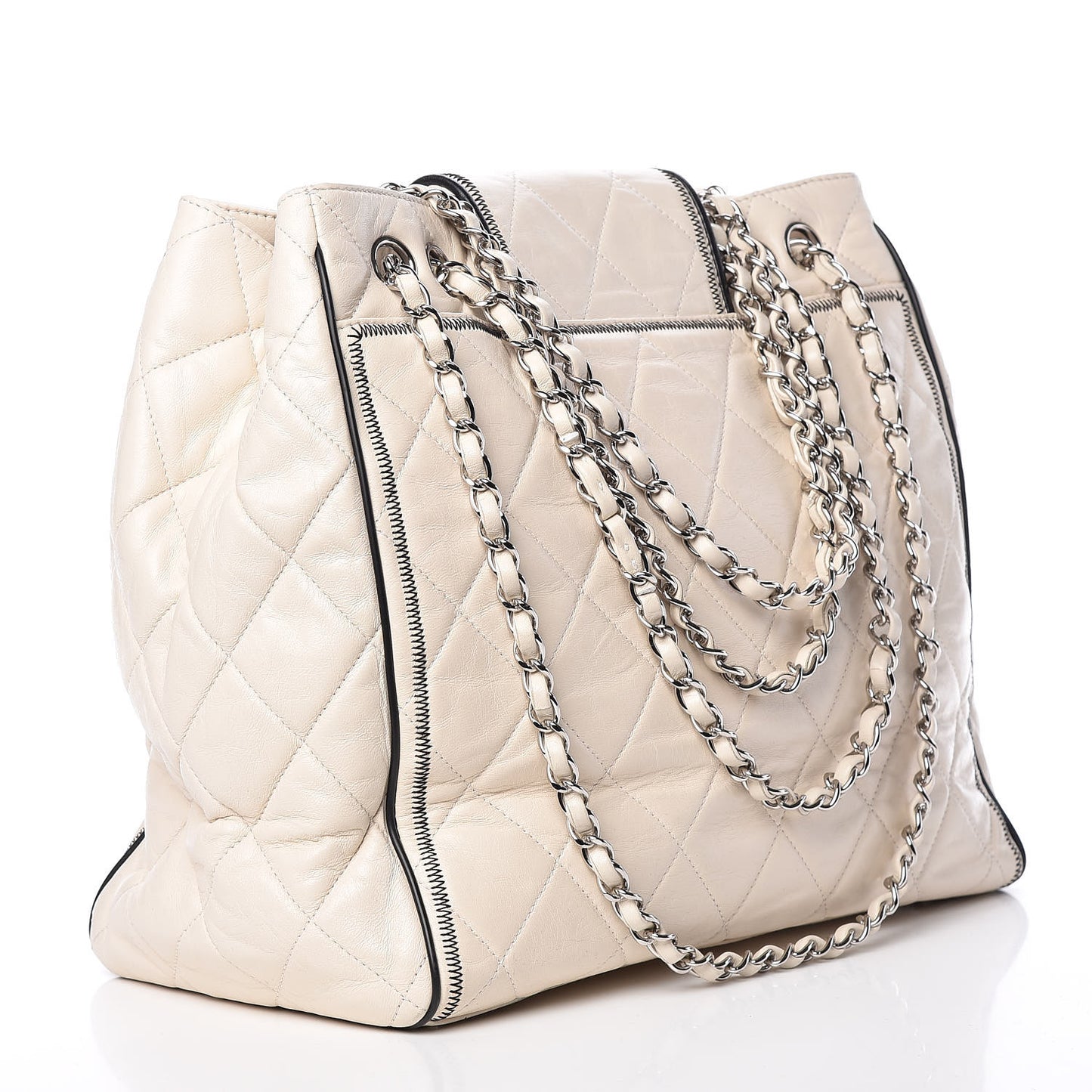 Lambskin Quilted East West Tote Ivory