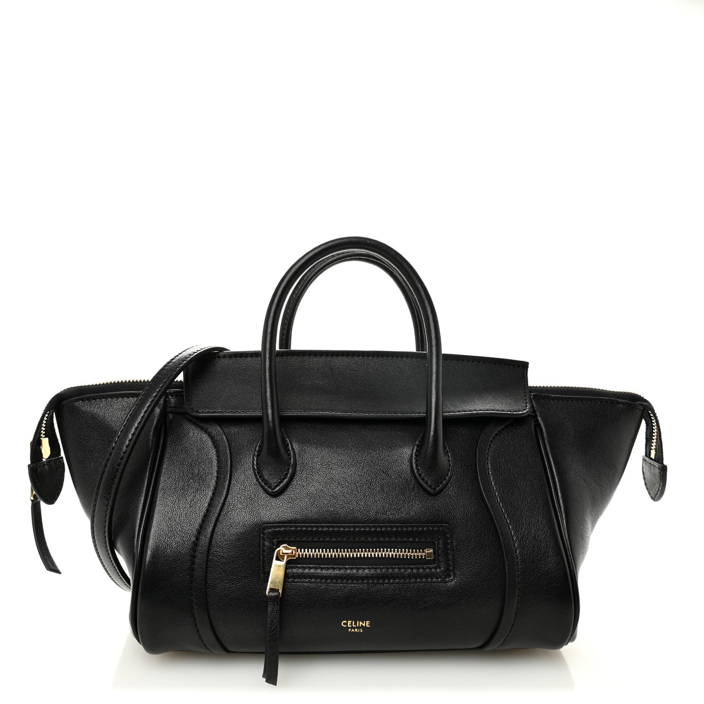Supple Shiny Lambskin Little New Luggage Black