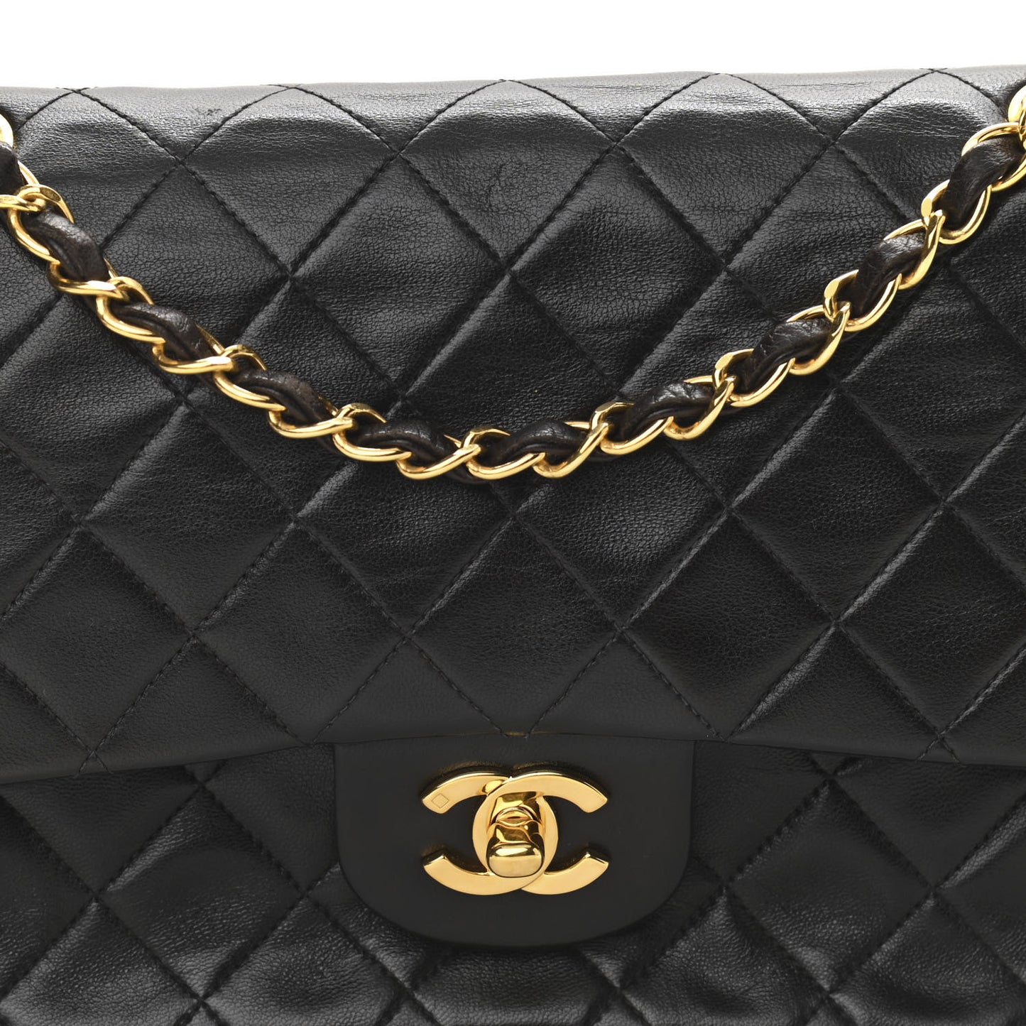 Lambskin Quilted Medium Double Flap Black