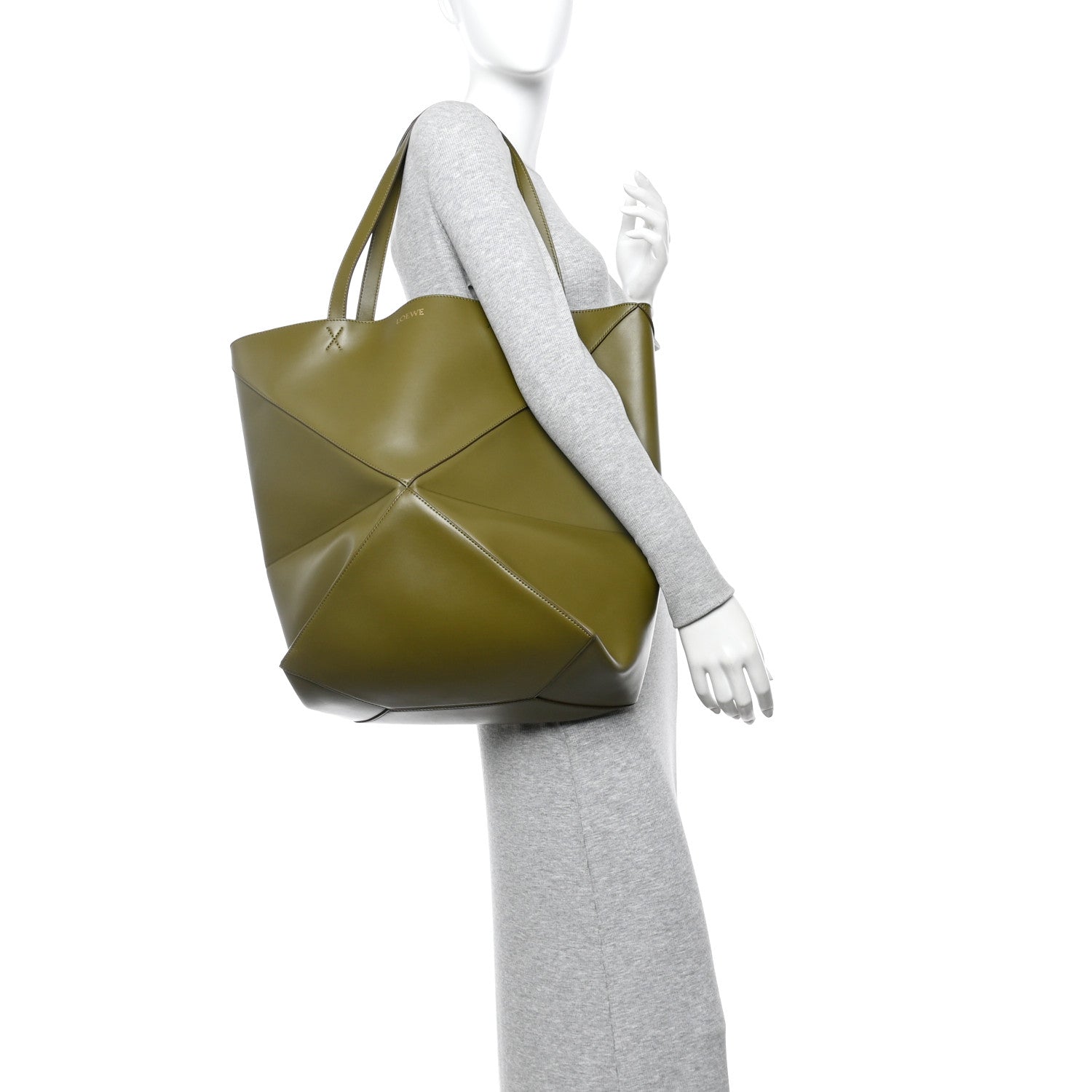 【せいうん】LOEWE 『カーキ』 Loewe Shiny Calfskin Large Puzzle Fold Tote Dark Khaki Green