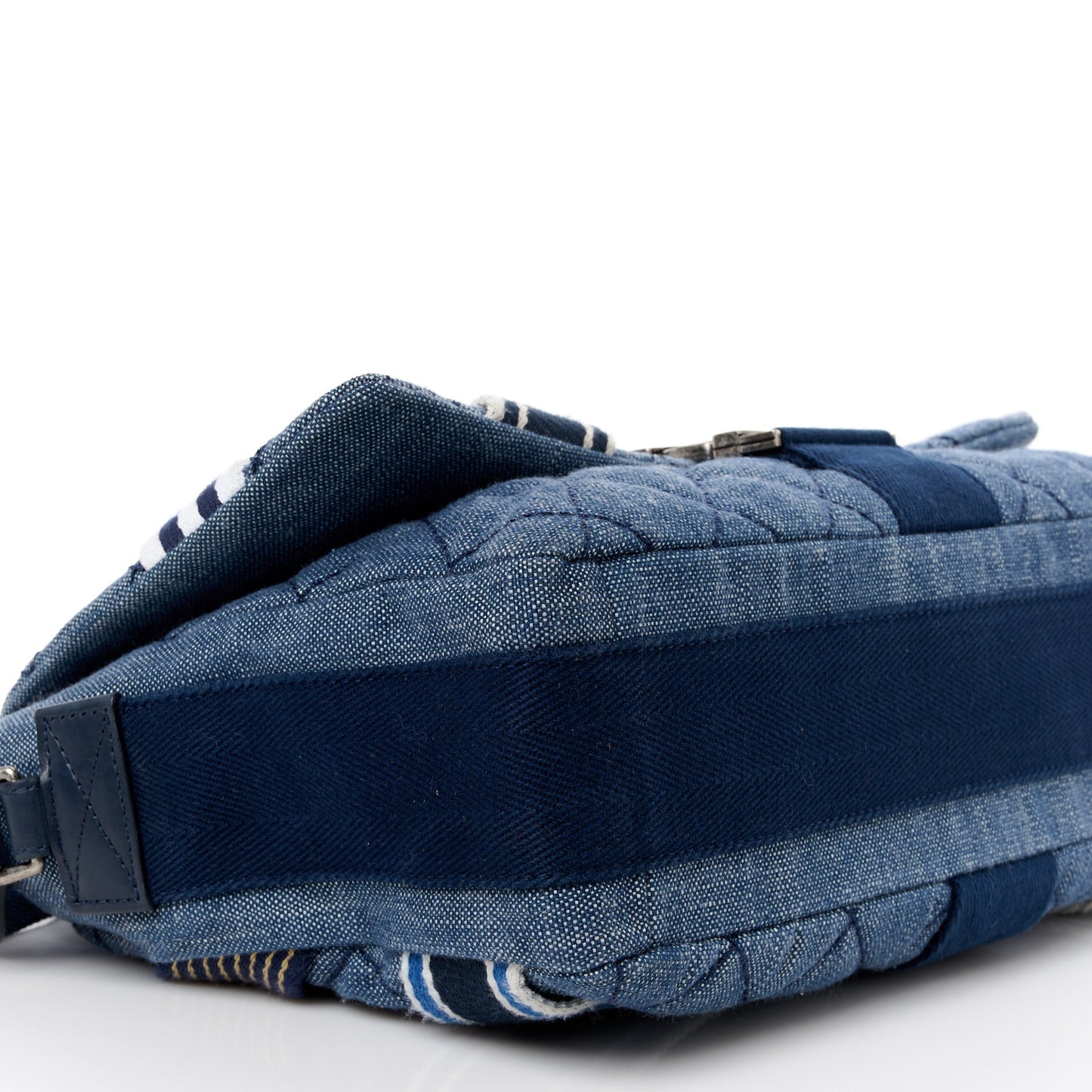 Denim Quilted Airlines Buckle Messenger Bag Blue