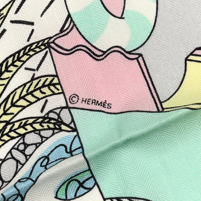 Hermes Cashmere Silk Splash Park Shawl 140 White Jaune Multicolor 8 of 9