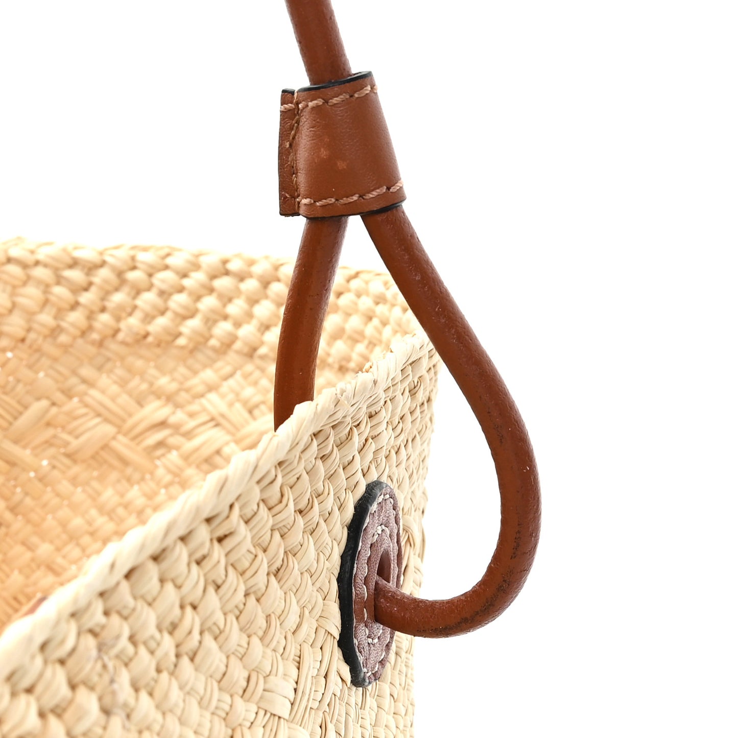 Calfskin Raffia Small Anagram Basket Tote Bag Natural Tan
