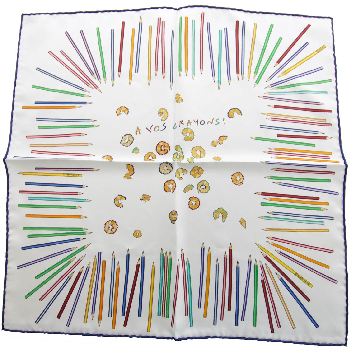 Hermes Silk A Vos Crayons Pocket Square Scarf 1 of 4