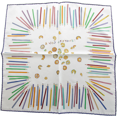 Hermes Silk A Vos Crayons Pocket Square Scarf 1 of 4