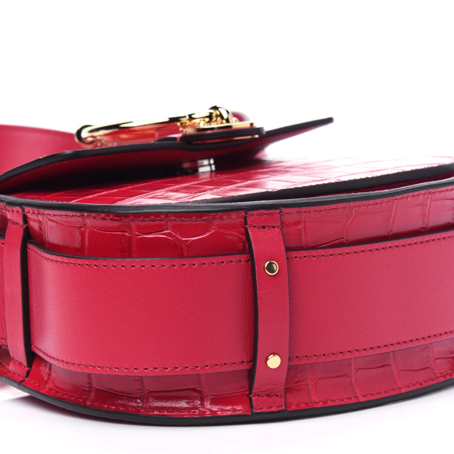 Calfskin Crocodile Embossed Small Tess Bag Crimson Pink