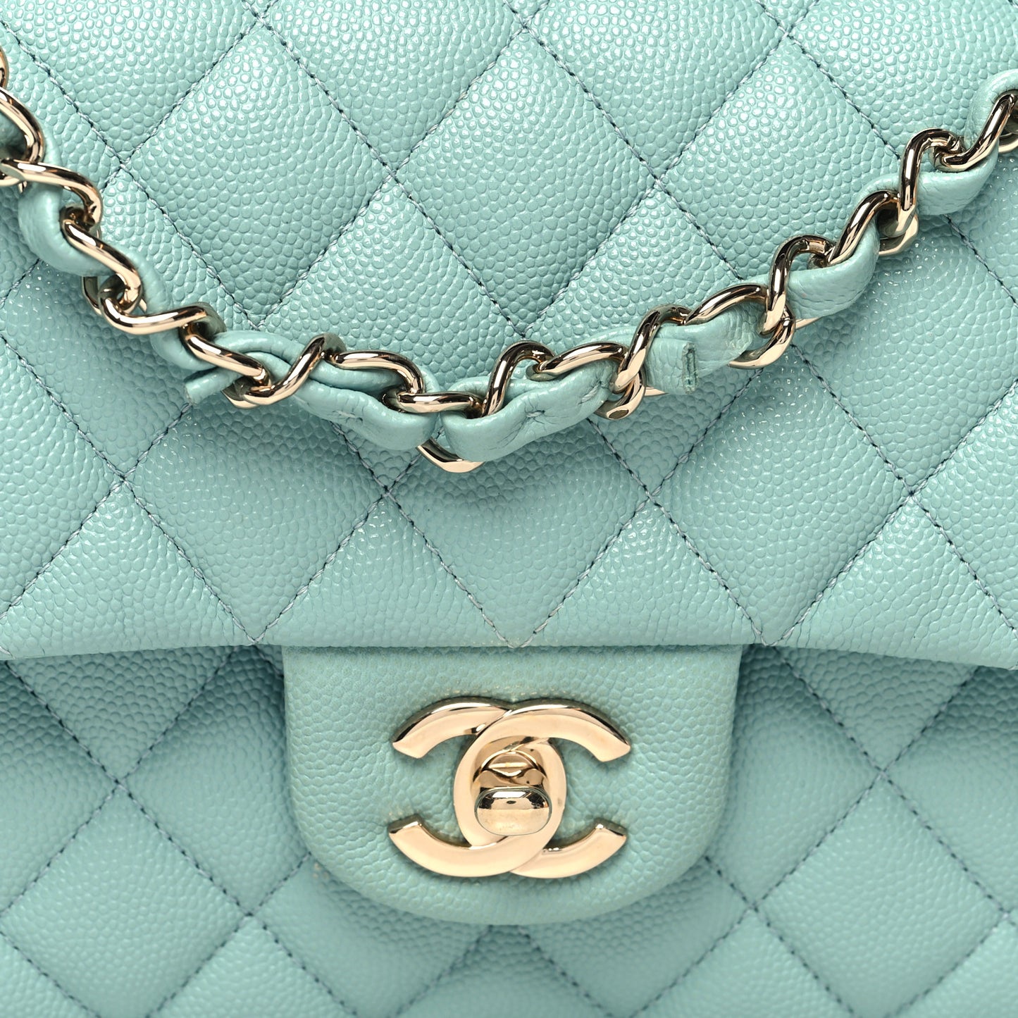Caviar Quilted Medium Double Flap Light Blue