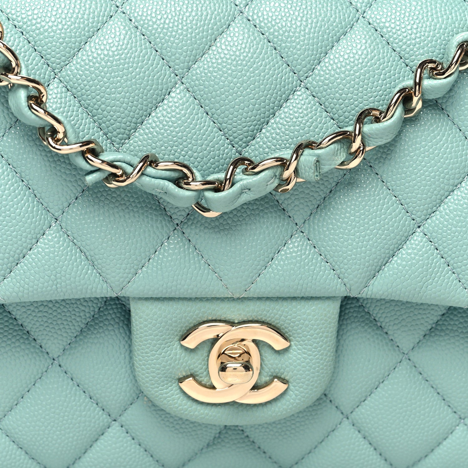 Chanel Caviar Quilted Medium Double Flap Light Blue 8 of 11