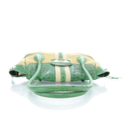 Prada Straw Ostrich Antic Easy Foldover Pushlock Satchel Green 4 of 9