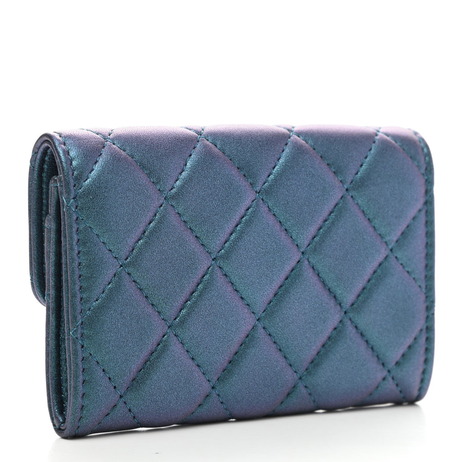 Chanel Iridescent Lambskin Quilted Flap Card Holder Turquoise 3 of 8