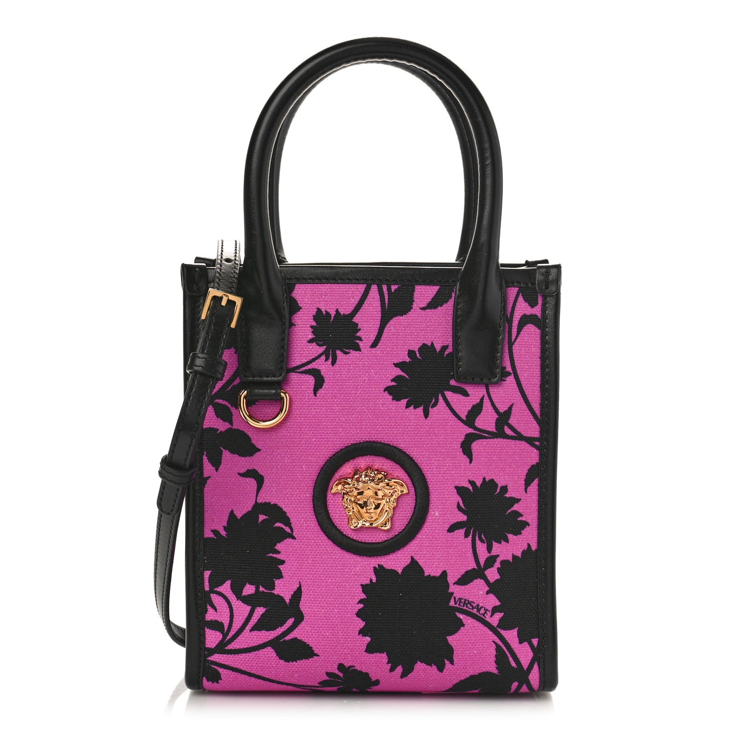 Calfskin Cotton Floral Printed La Medusa Mini Book Tote Black Water Lily