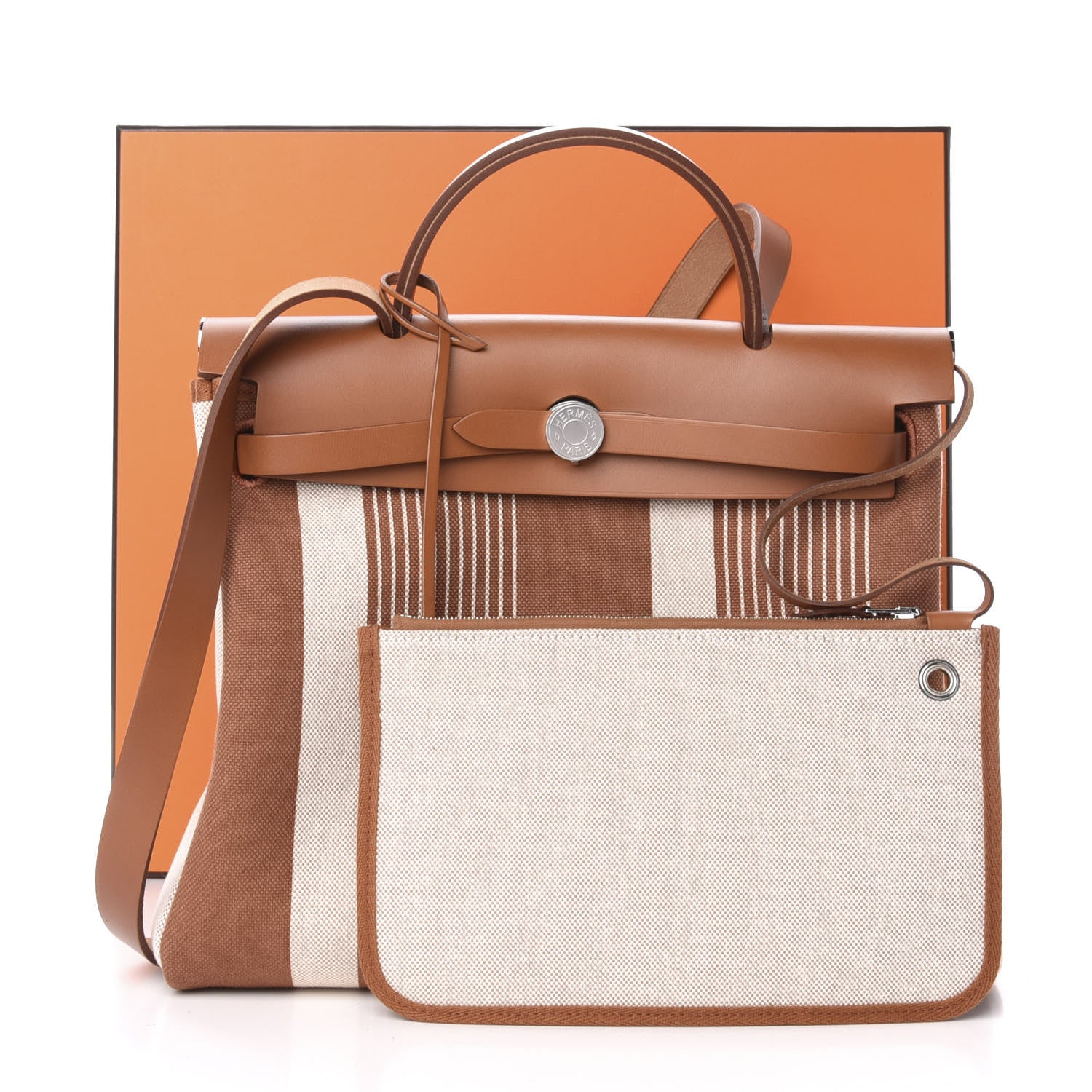 Hermes Vache Hunter Toile H Vibration Herbag Zip Retourne 31 PM Fauve Ecru Beige 13 of 13