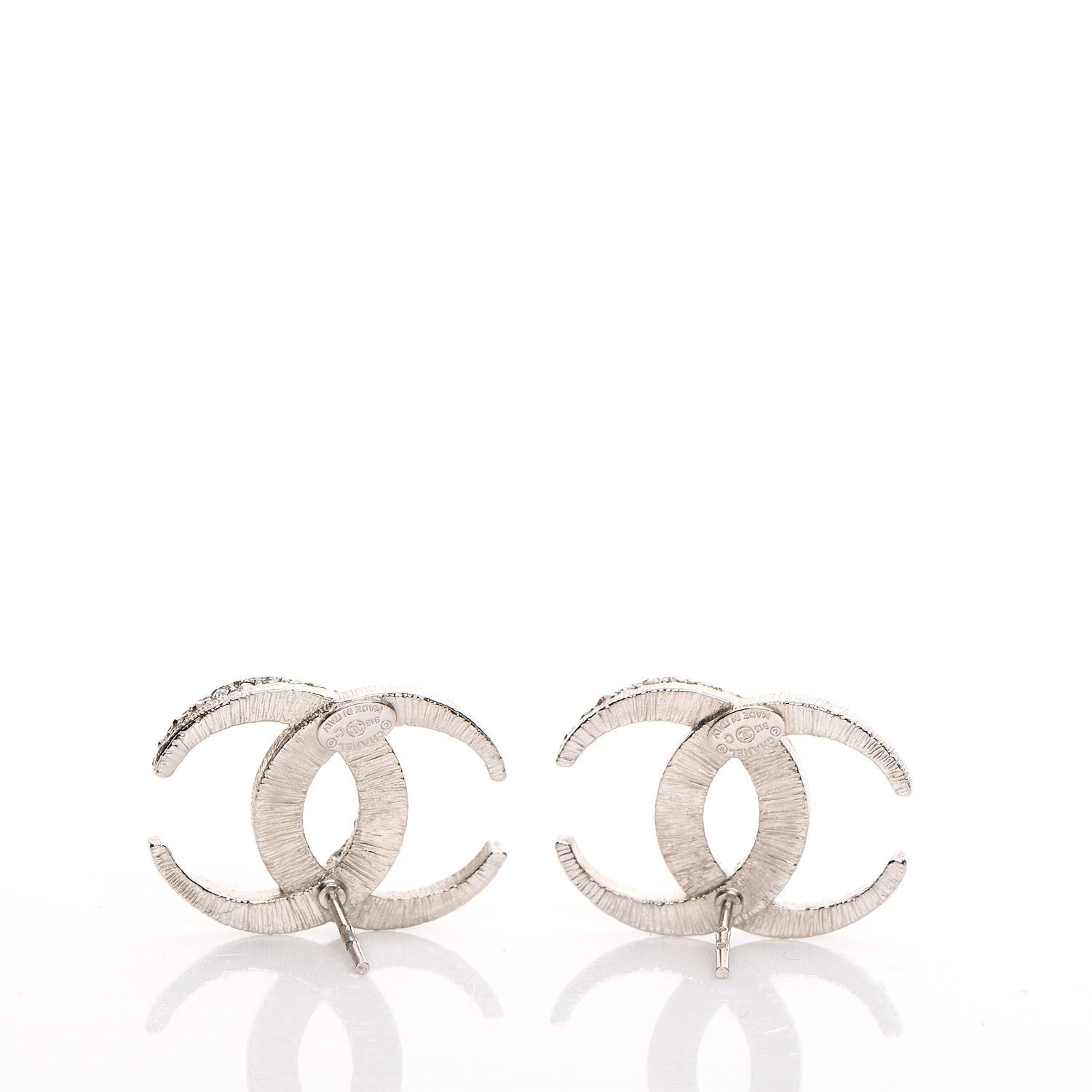 Chanel Crystal CC Moon Earrings Silver 3 of 5