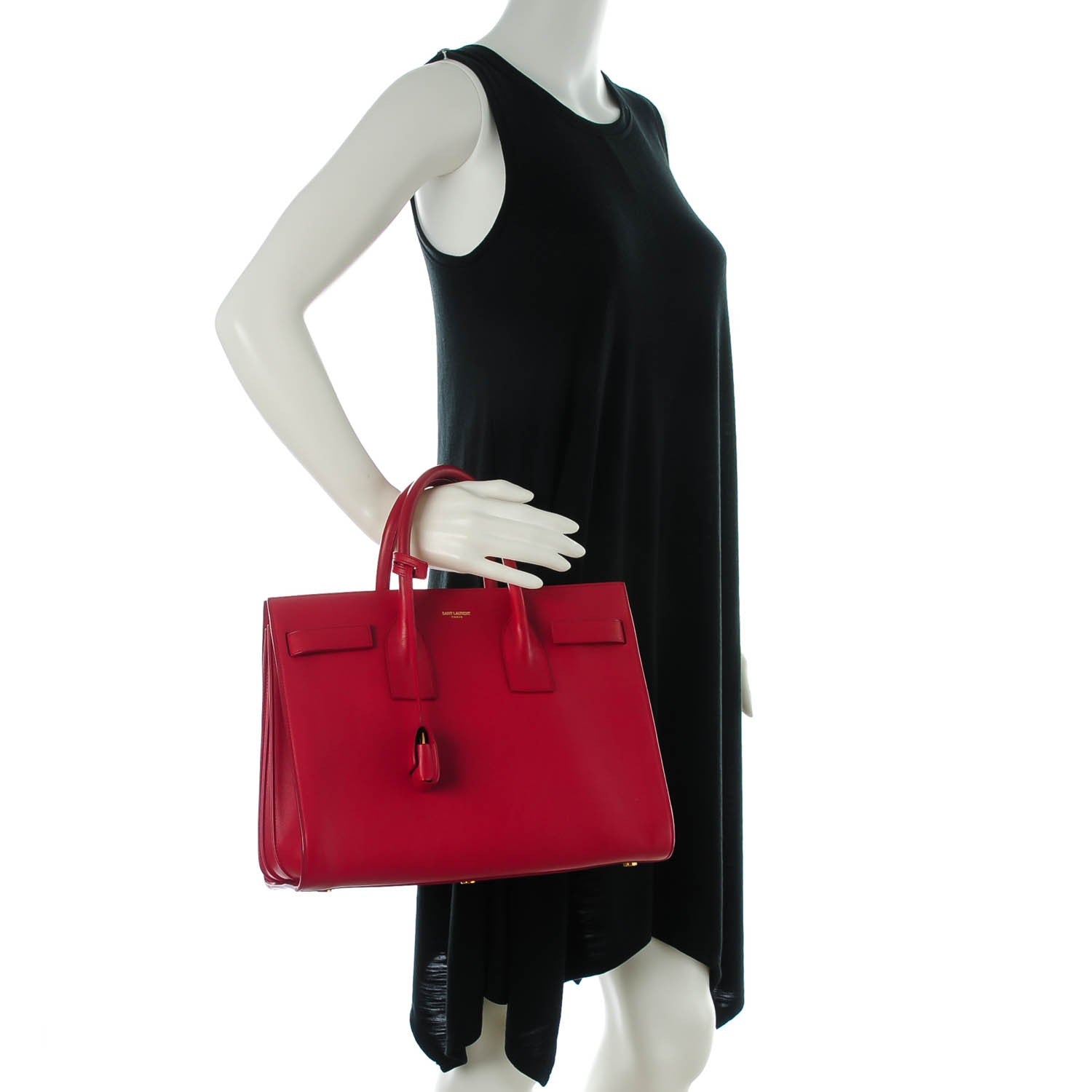 Saint Laurent Grained Calfskin Small Sac De Jour Lipstick Red 2 of 7