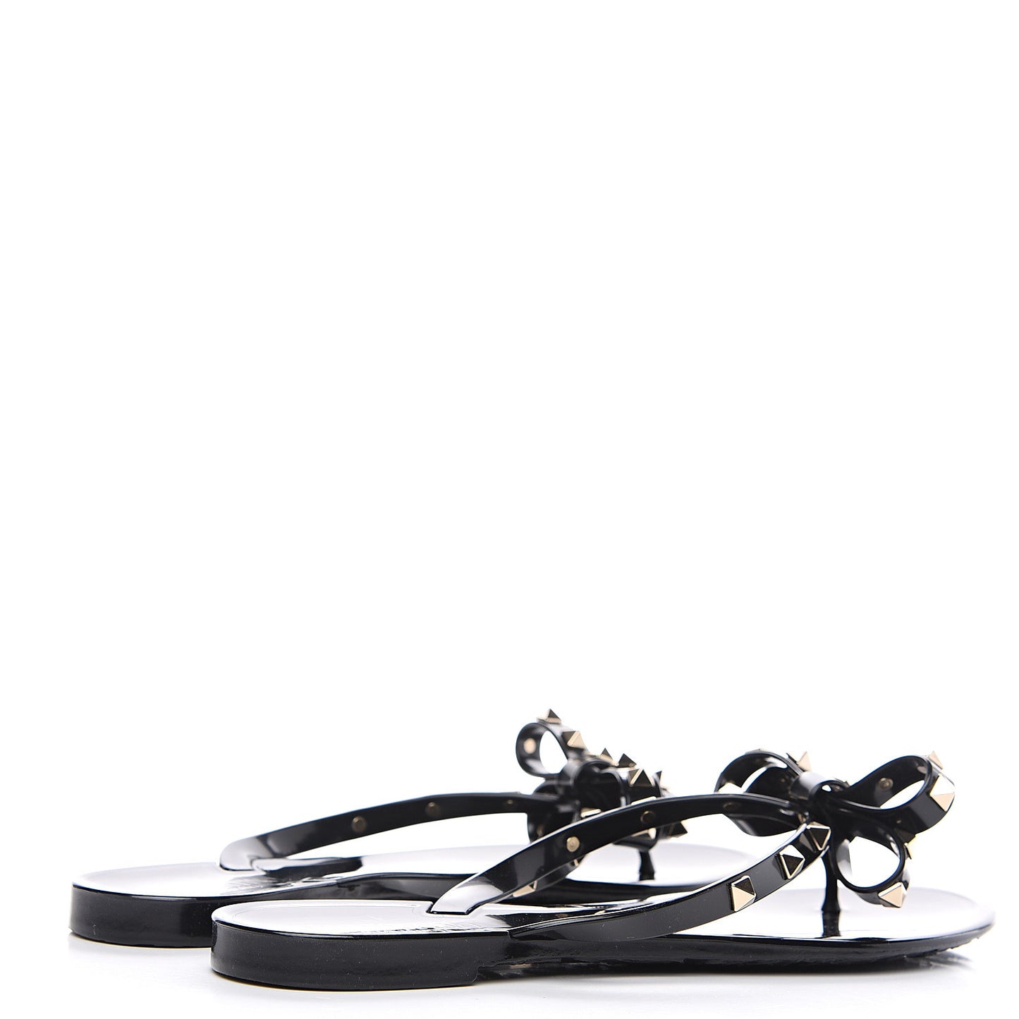 PVC Jelly Rockstud Bow Thong Sandals 40 Black