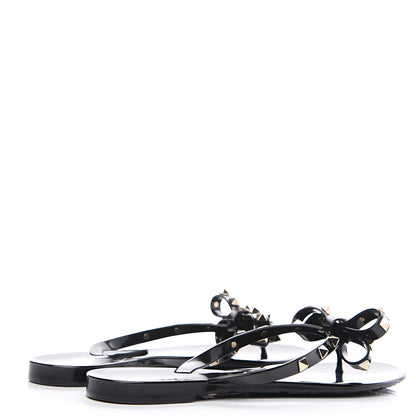 Valentino Garavani PVC Jelly Rockstud Bow Thong Sandals 40 Black 4 of 7