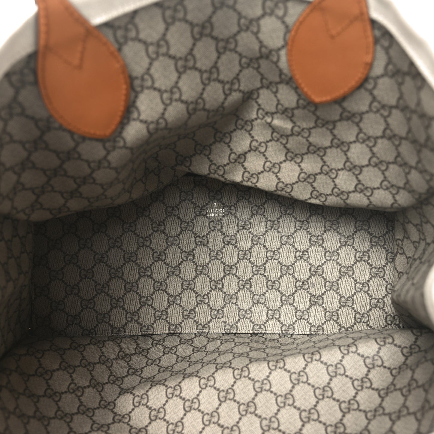 Canvas Calfskin Logo Print Large Tote Bag Brown