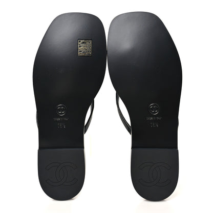 Chanel Goatskin CC Times Square Thong Sandals 38.5 Black 6 of 10