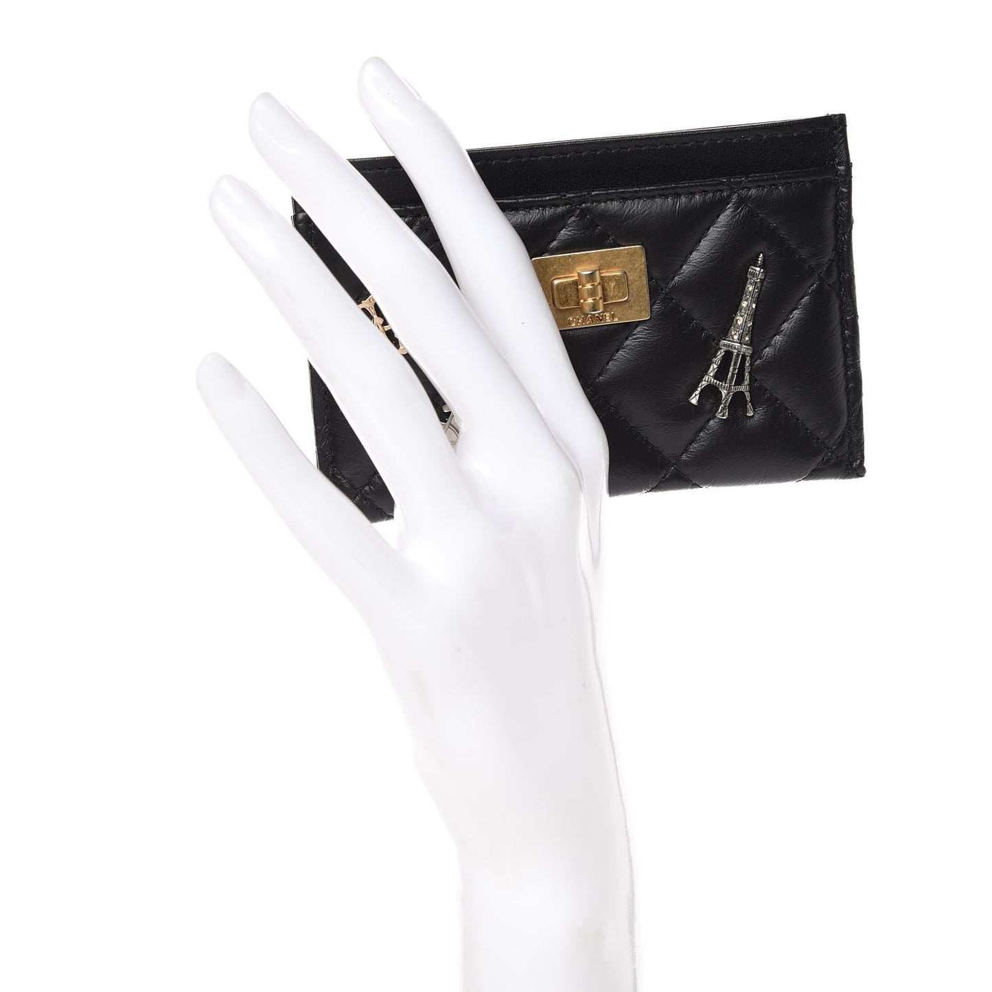 Aged Calfskin Quilted Lucky Charms Reissue Card Holder Black