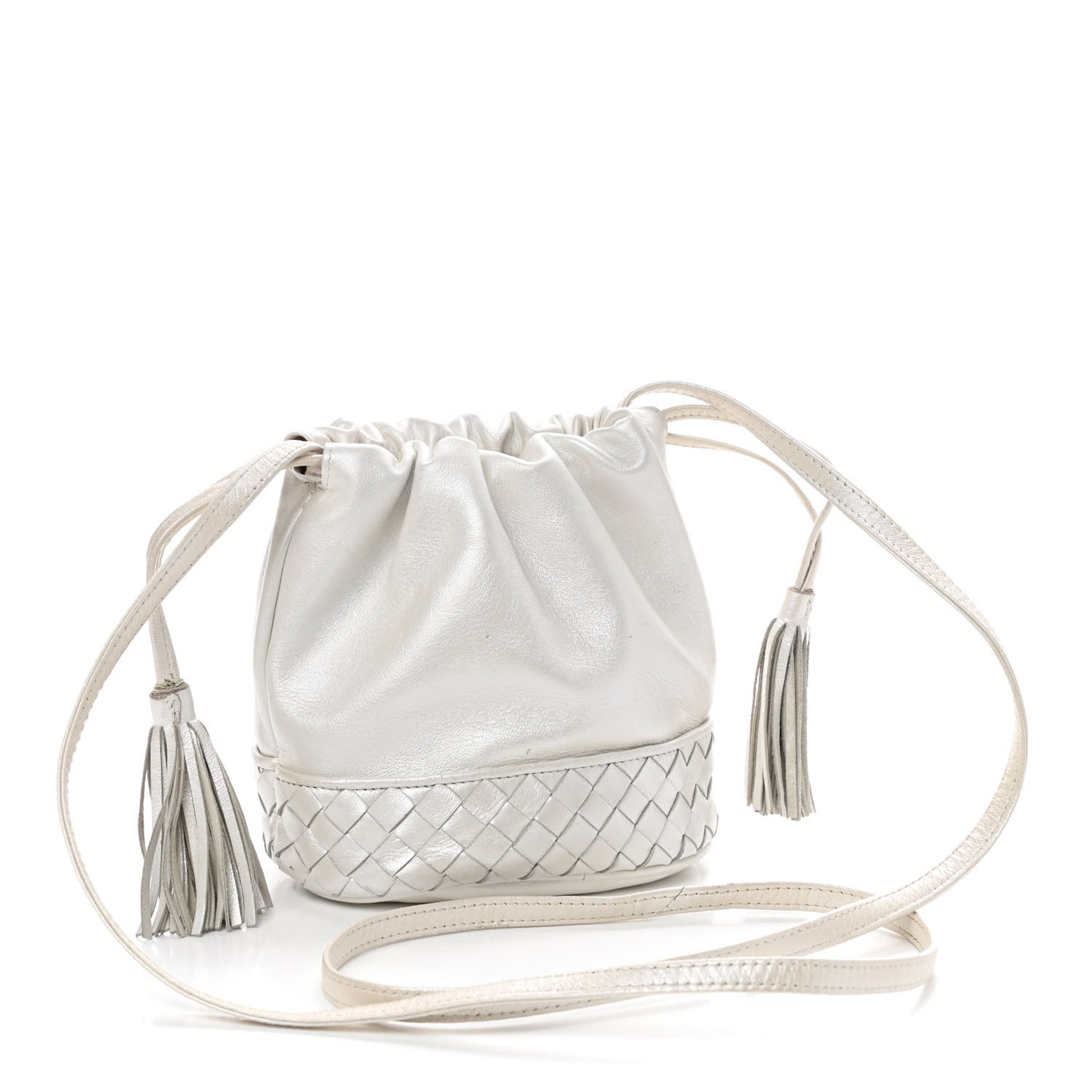 Nappa Intrecciato Drawstring Bucket Bag White